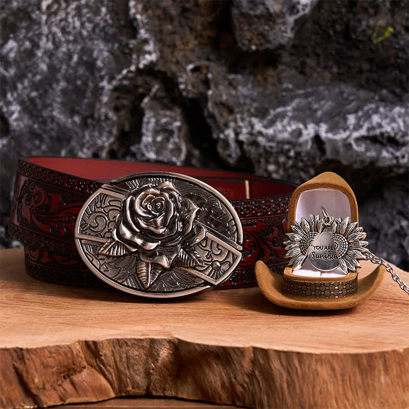 Ensemble de colliers et boucles de ceinture en argent avec couteau caché et rose à faire soi-même
