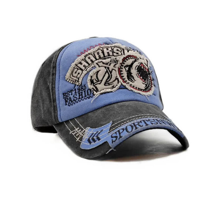 Casquette de baseball délavée à bords effilochés et brodés de requins