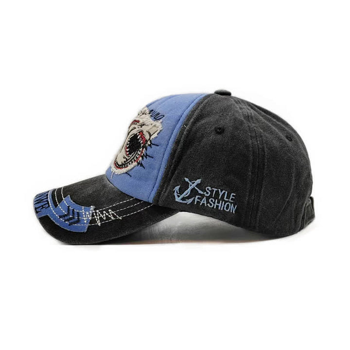 Casquette de baseball délavée à bords effilochés et brodés de requins