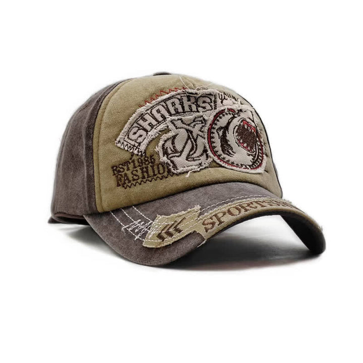 Casquette de baseball délavée à bords effilochés et brodés de requins
