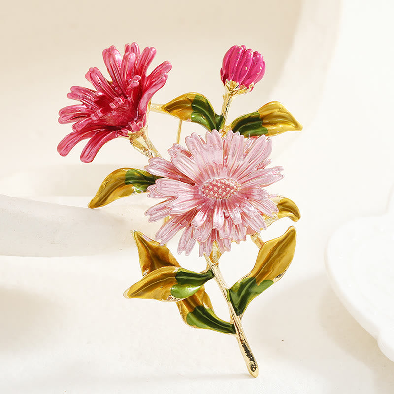 Broche en émail pour femme en forme de bouquet de marguerites