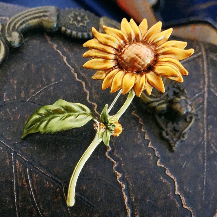 Broche en émail tournesol d'été pour femme