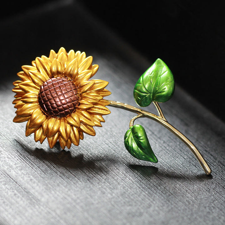 Broche en émail tournesol pour femme
