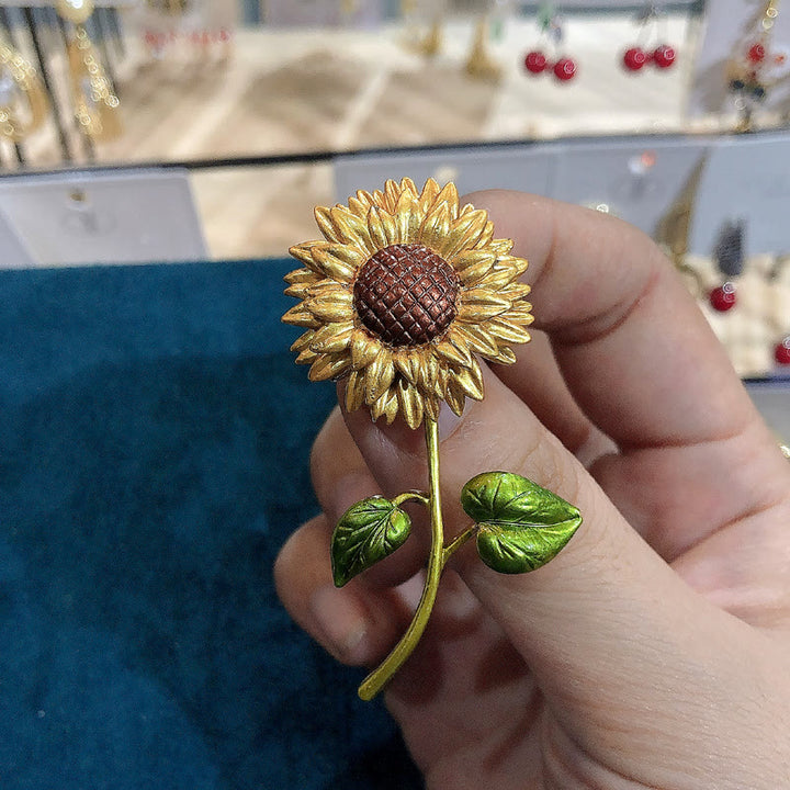 Broche en émail tournesol pour femme