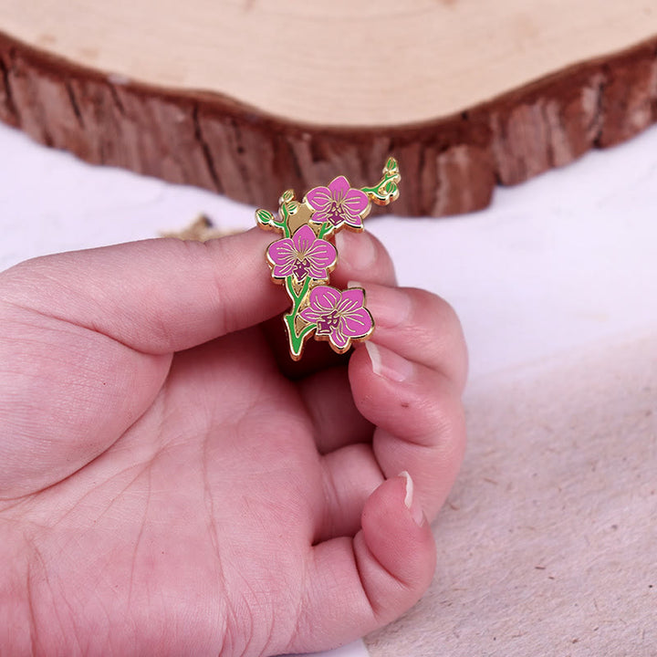 Broche élégante en émail pour femme, motif orchidée