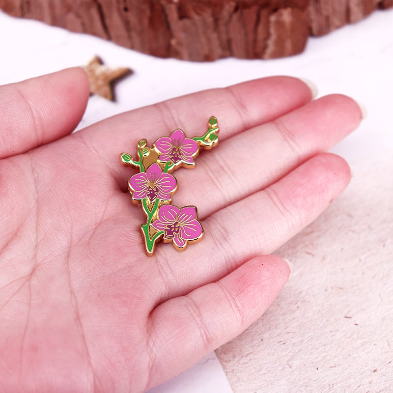 Broche élégante en émail pour femme, motif orchidée