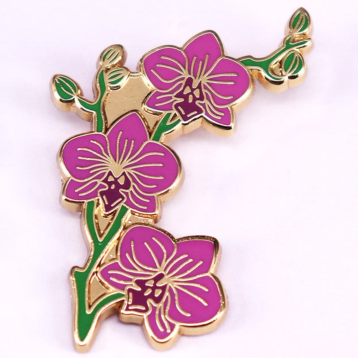 Broche élégante en émail pour femme, motif orchidée