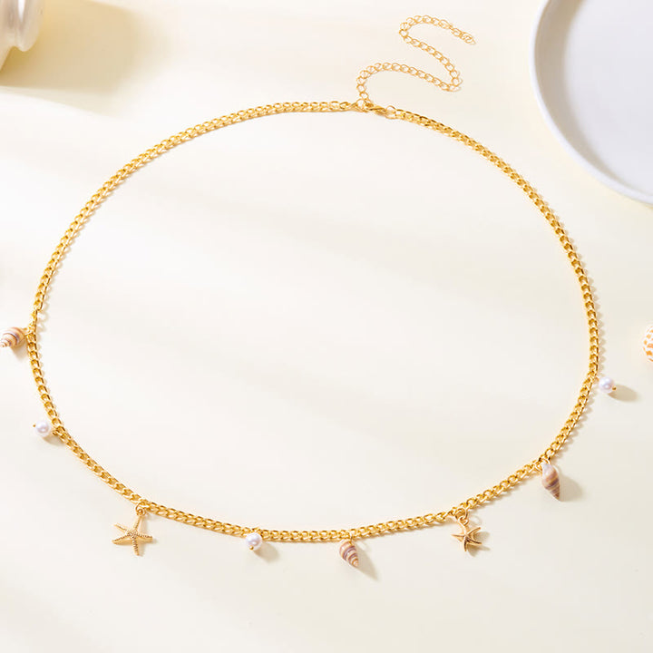 Chaîne de taille bohème d'été pour femme, motif étoile de mer, coquillage, fausses perles