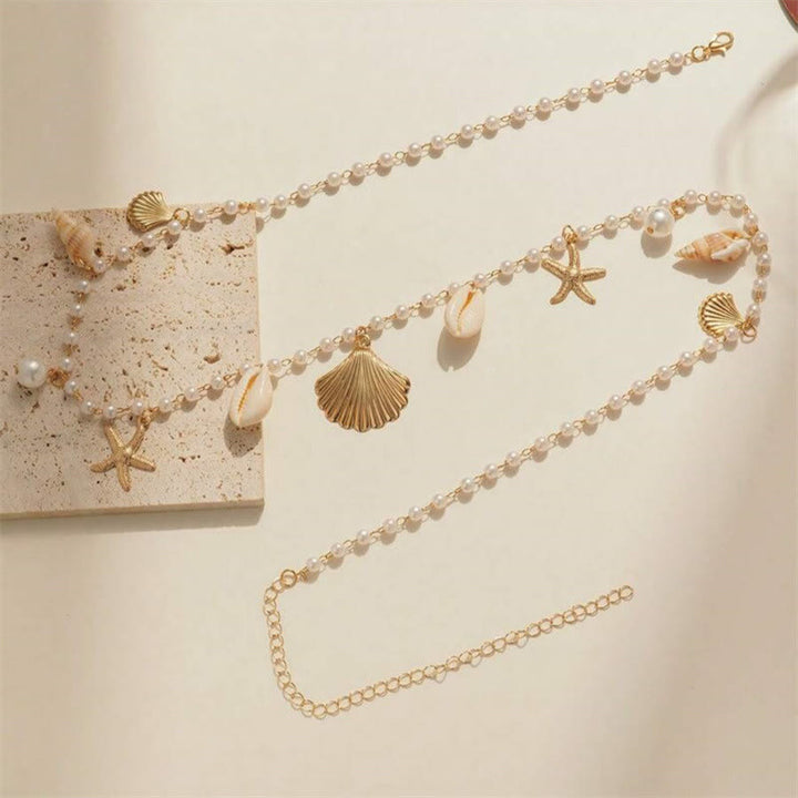 Chaîne de taille bohème pour femme, motif étoile de mer, coquillage, fausses perles