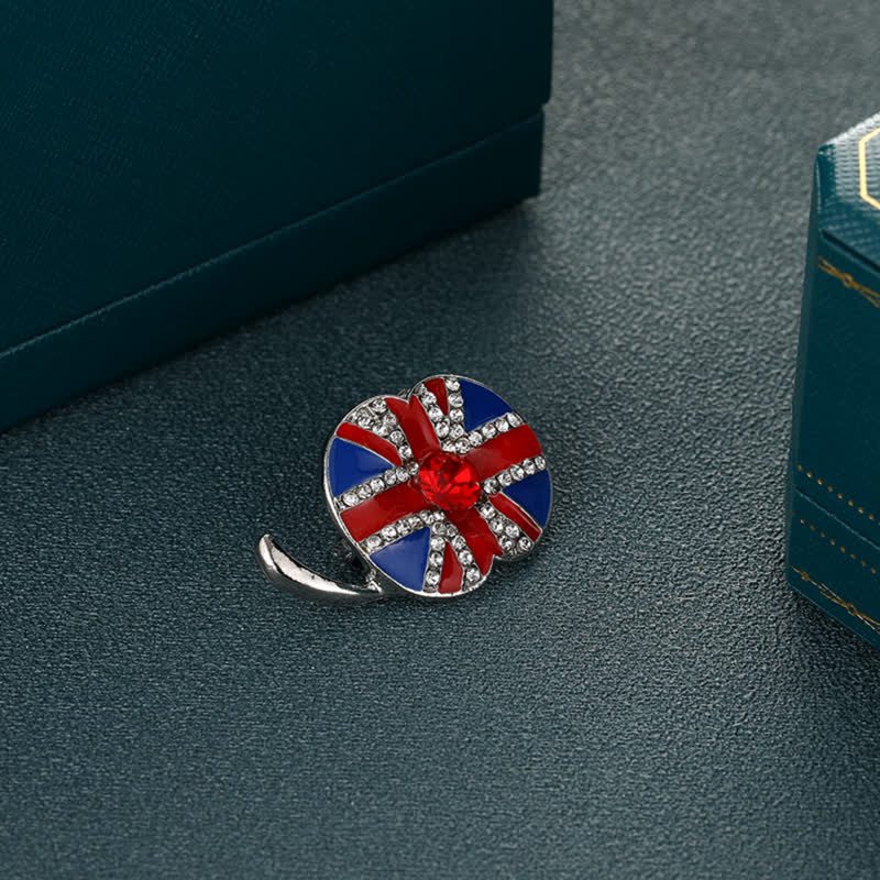 Broche en émail en forme de fleur de pavot avec drapeau britannique