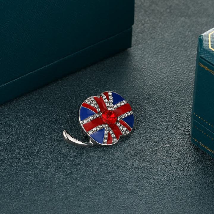 Broche en émail en forme de fleur de pavot avec drapeau britannique