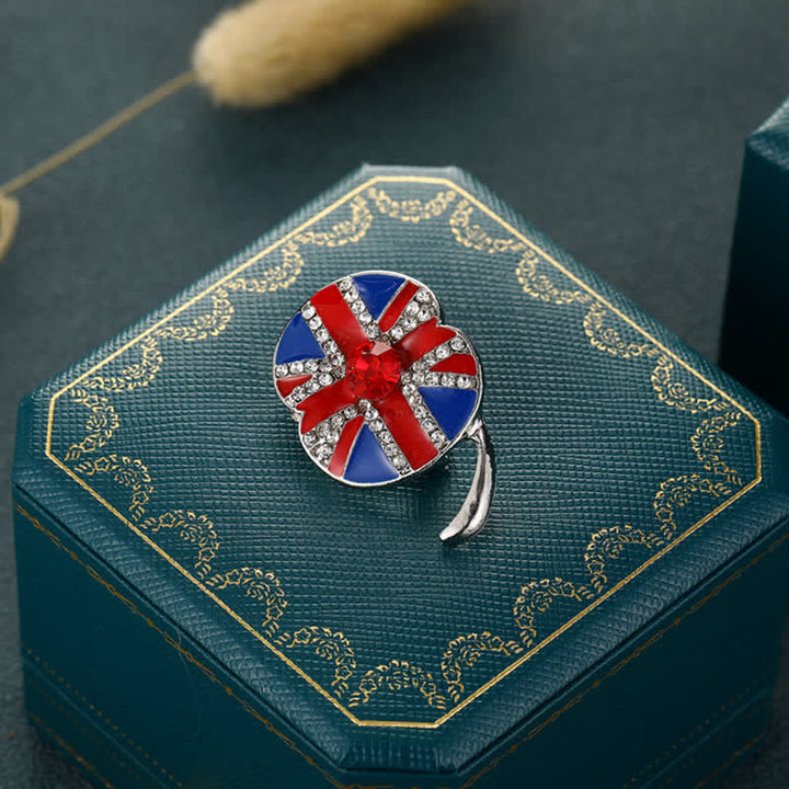 Broche en émail en forme de fleur de pavot avec drapeau britannique