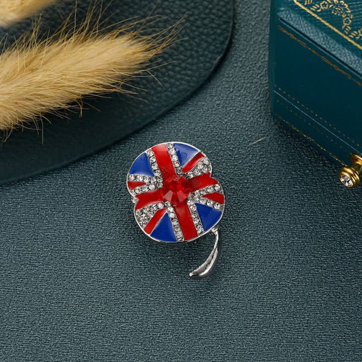 Broche en émail en forme de fleur de pavot avec drapeau britannique