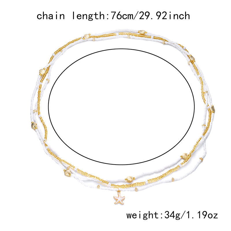 Chaîne de taille bohème multicouche pour femme, motif étoile de mer, coquillage et perles