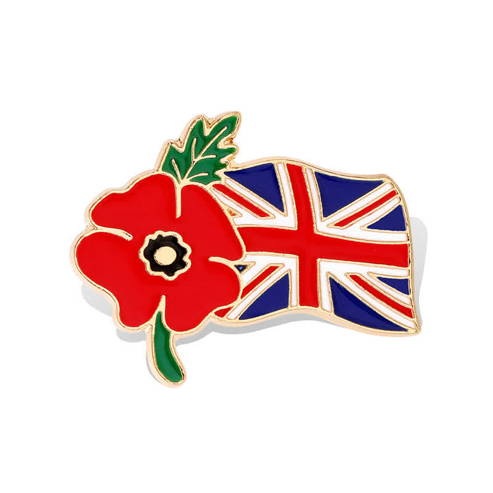 Broche en émail représentant une fleur de pavot du jour du Souvenir, avec le drapeau britannique