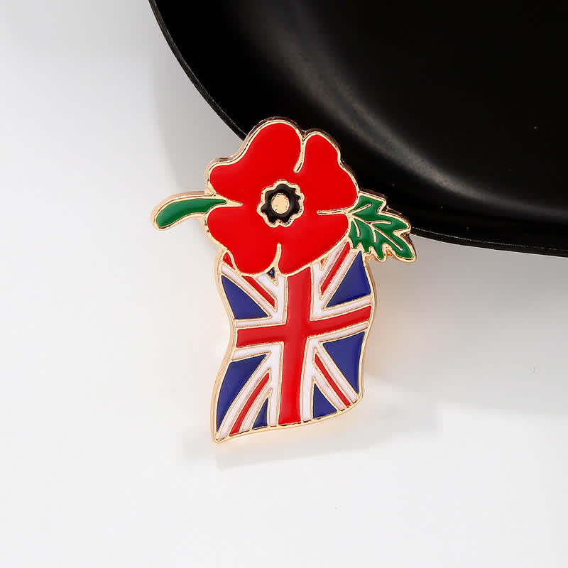 Broche en émail représentant une fleur de pavot du jour du Souvenir, avec le drapeau britannique