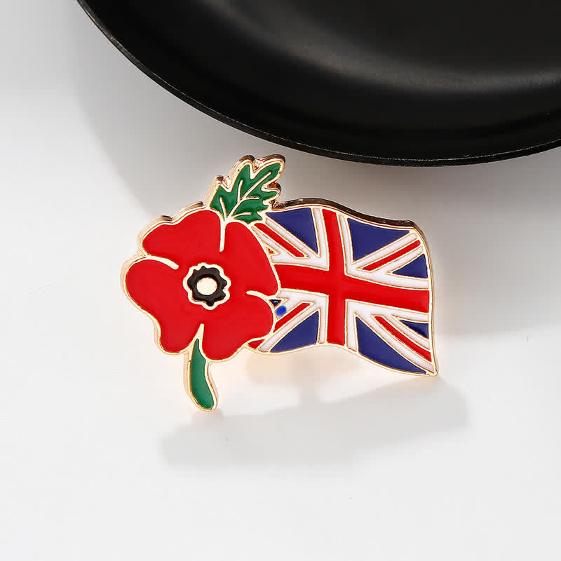 Broche en émail représentant une fleur de pavot du jour du Souvenir, avec le drapeau britannique