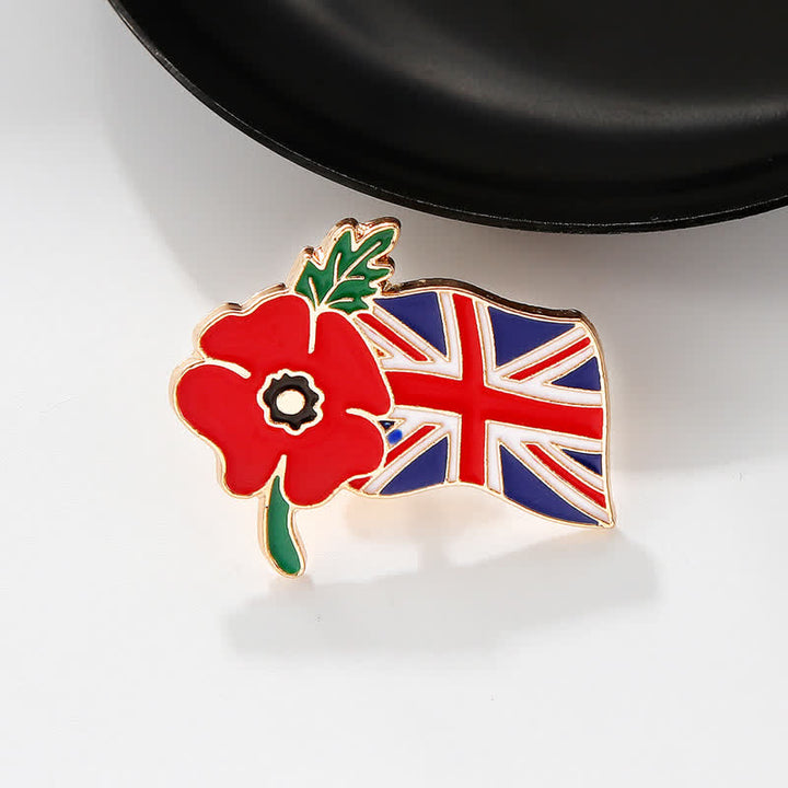 Broche en émail représentant une fleur de pavot du jour du Souvenir, avec le drapeau britannique