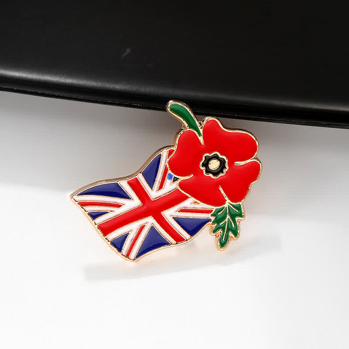 Broche en émail représentant une fleur de pavot du jour du Souvenir, avec le drapeau britannique
