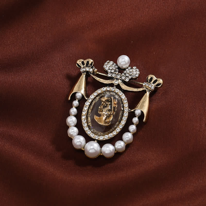 Broche vintage en perles pour femme, style cour, motif visage de dame