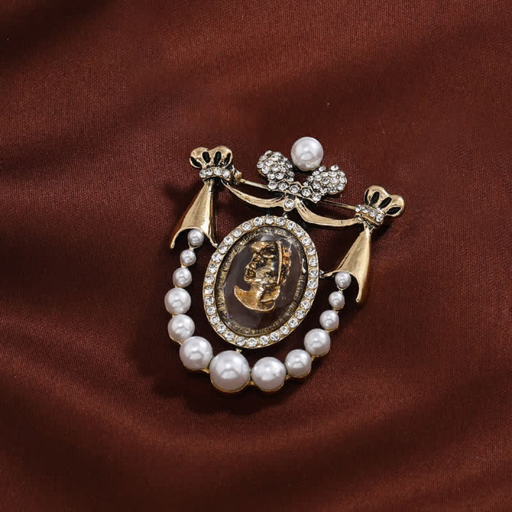 Broche vintage en perles pour femme, style cour, motif visage de dame
