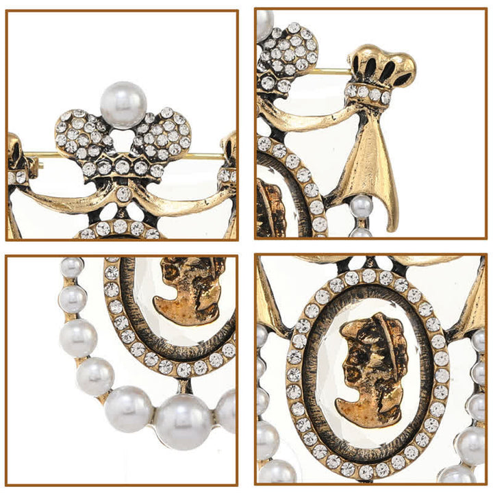 Broche vintage en perles pour femme, style cour, motif visage de dame