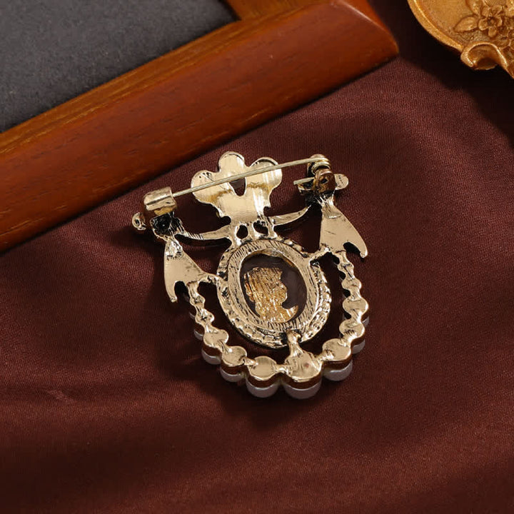 Broche vintage en perles pour femme, style cour, motif visage de dame