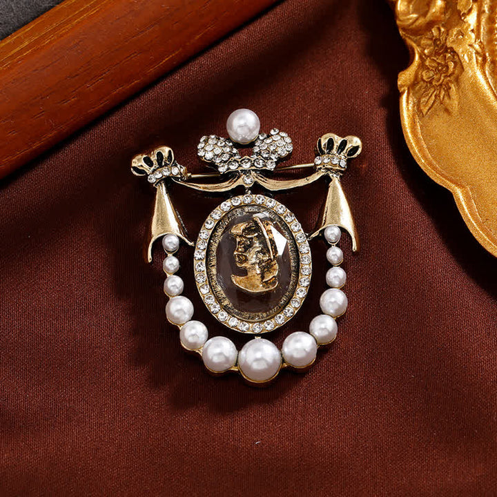 Broche vintage en perles pour femme, style cour, motif visage de dame