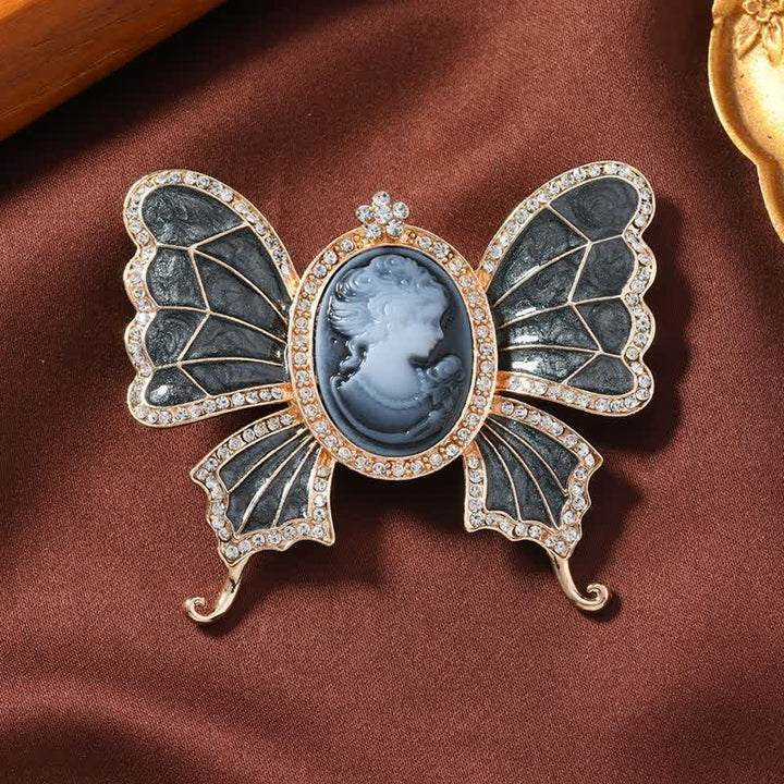 Broche camée papillon style victorien antique pour femme