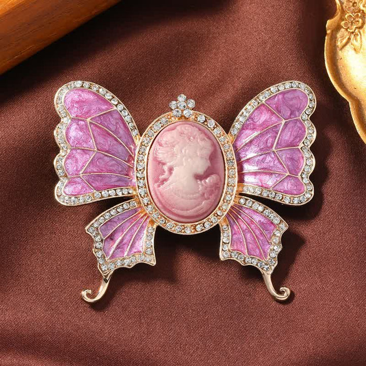 Broche camée papillon style victorien antique pour femme
