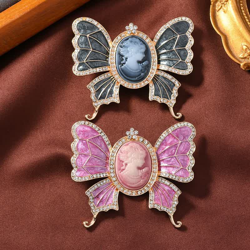 Broche camée papillon style victorien antique pour femme