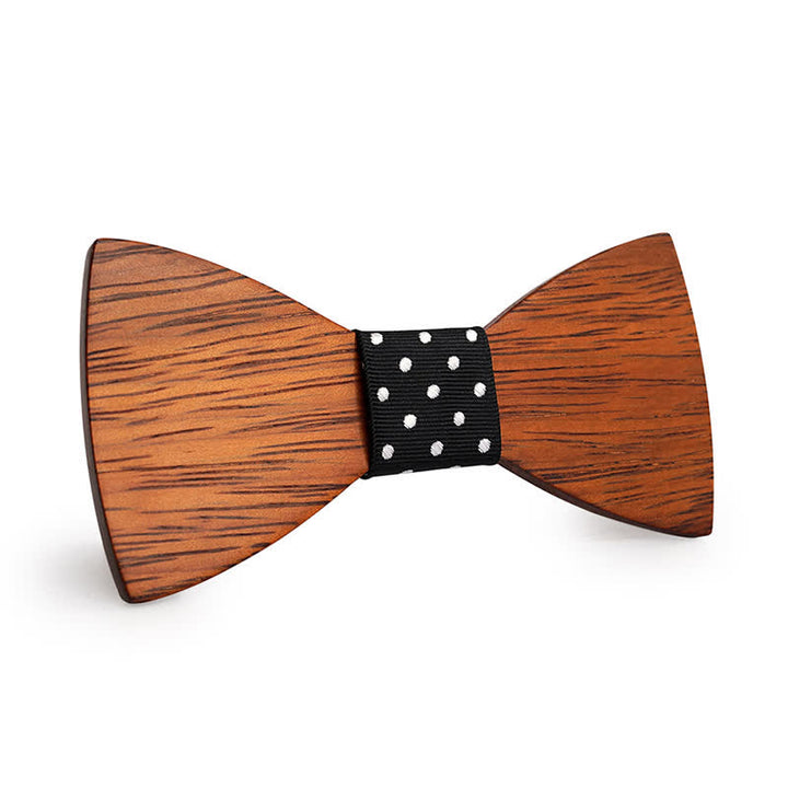 Noeud papillon en bois de bambou fait main pour homme - Points noirs et blancs - image 9