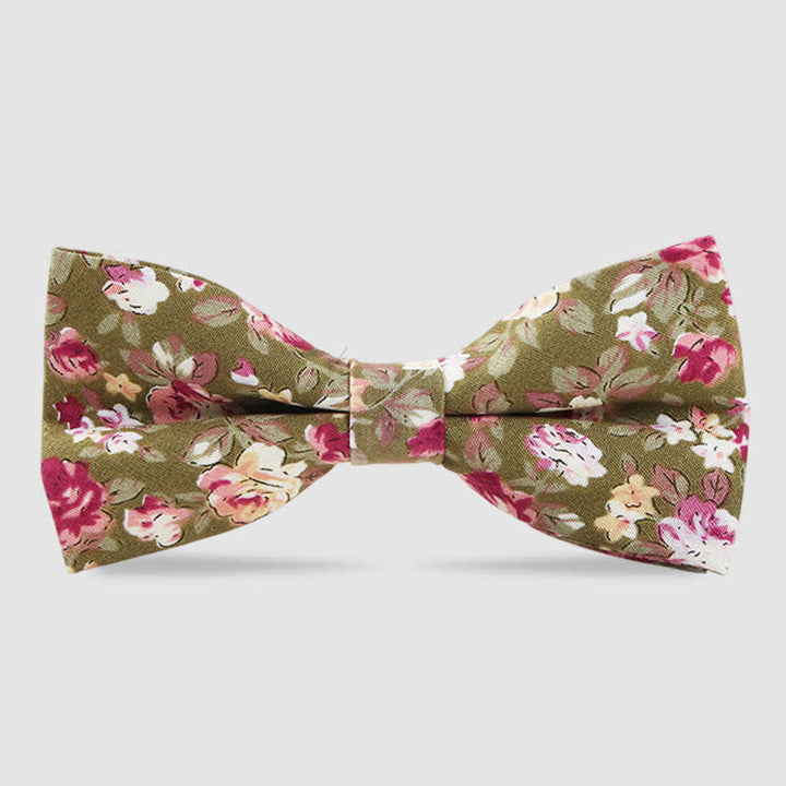 Nœud papillon en coton imprimé floral pour homme - Vert olive - image 6