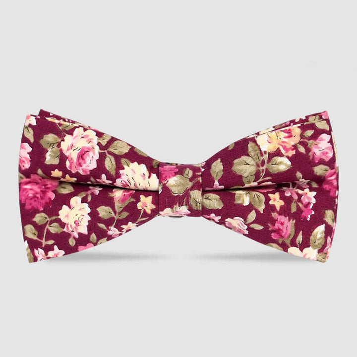Nœud papillon en coton imprimé floral pour homme - Bordeaux - image 0