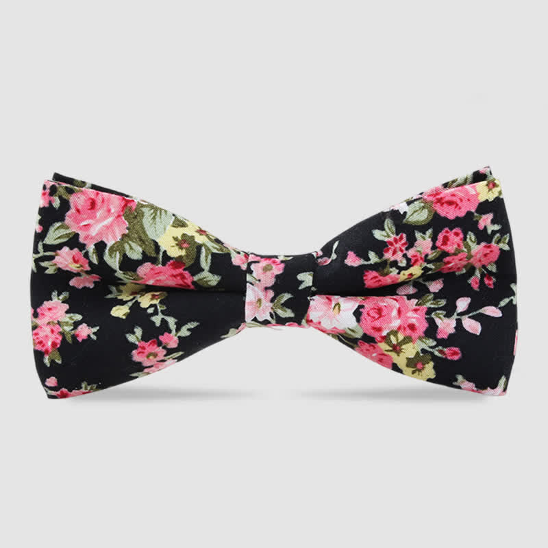 Nœud papillon en coton imprimé floral pour homme - Noir - image 4