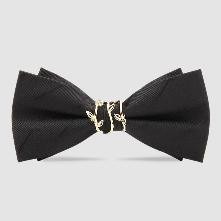 Nœud papillon en sergé de luxe à motif de feuille de vigne dorée pour homme