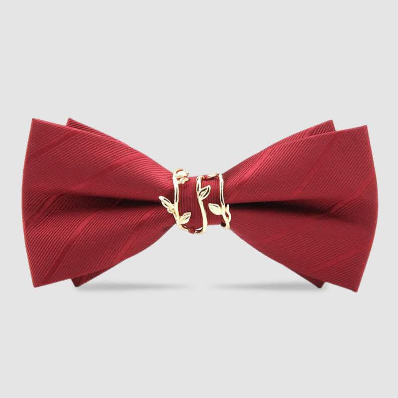 Nœud papillon en sergé de luxe à motif de feuille de vigne dorée pour homme