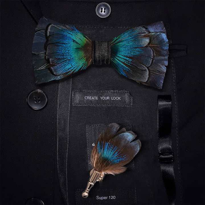 Nœud papillon bleu marine à plumes en cascade avec épingle à revers - Adulte - image 0