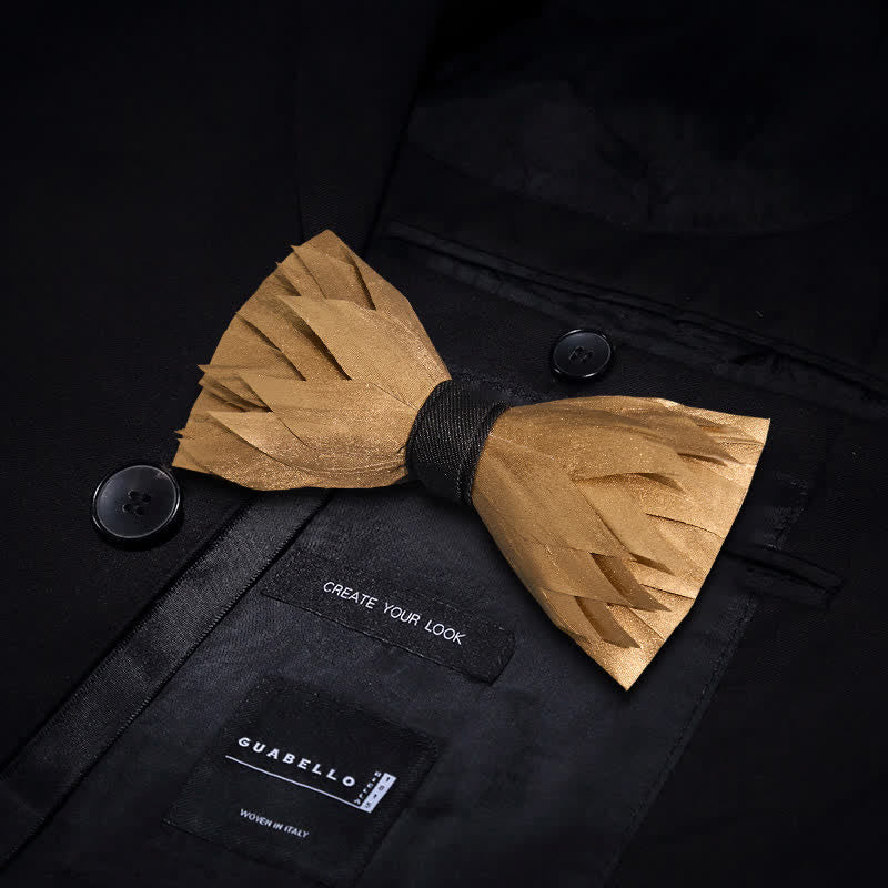 Nœud papillon en plumes dorées et solides Sunshine