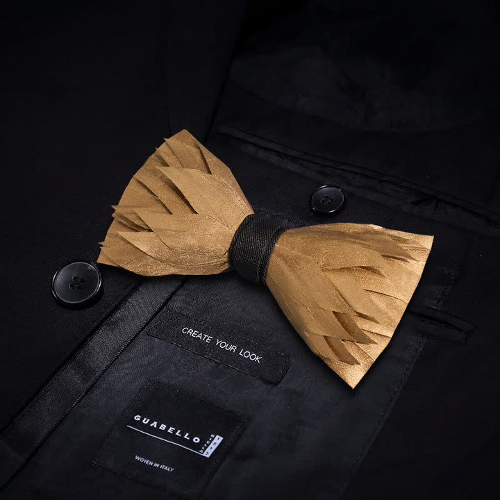 Nœud papillon en plumes dorées et solides Sunshine
