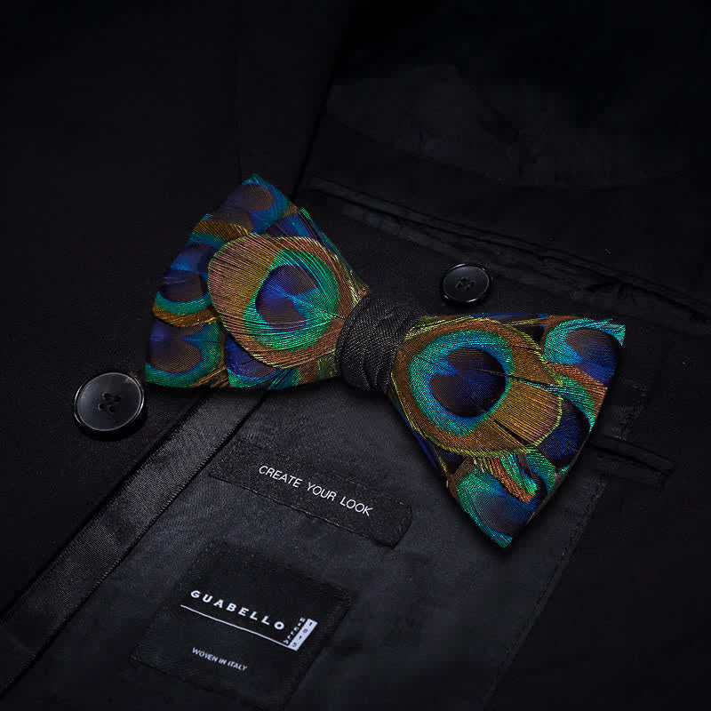Nœud papillon en plumes de paon indigo et vert