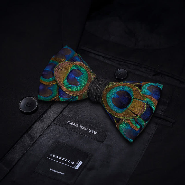 Nœud papillon en plumes de paon indigo et vert