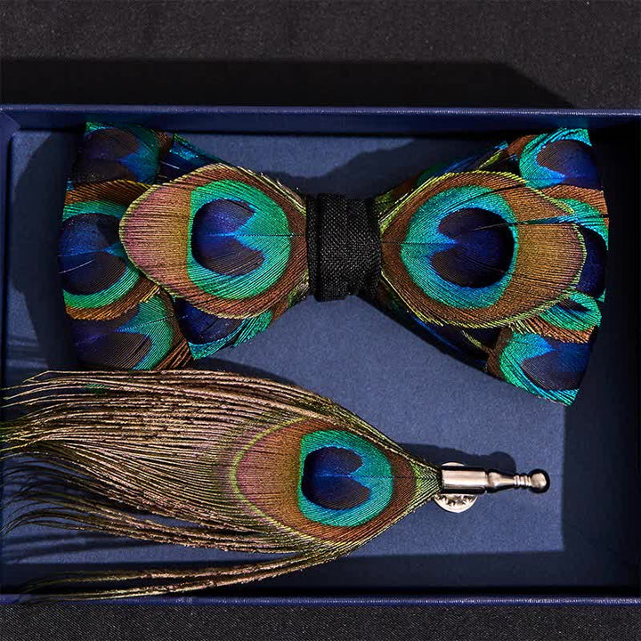Nœud papillon en plumes de paon indigo et vert