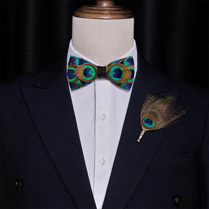 Nœud papillon en plumes de paon indigo et vert