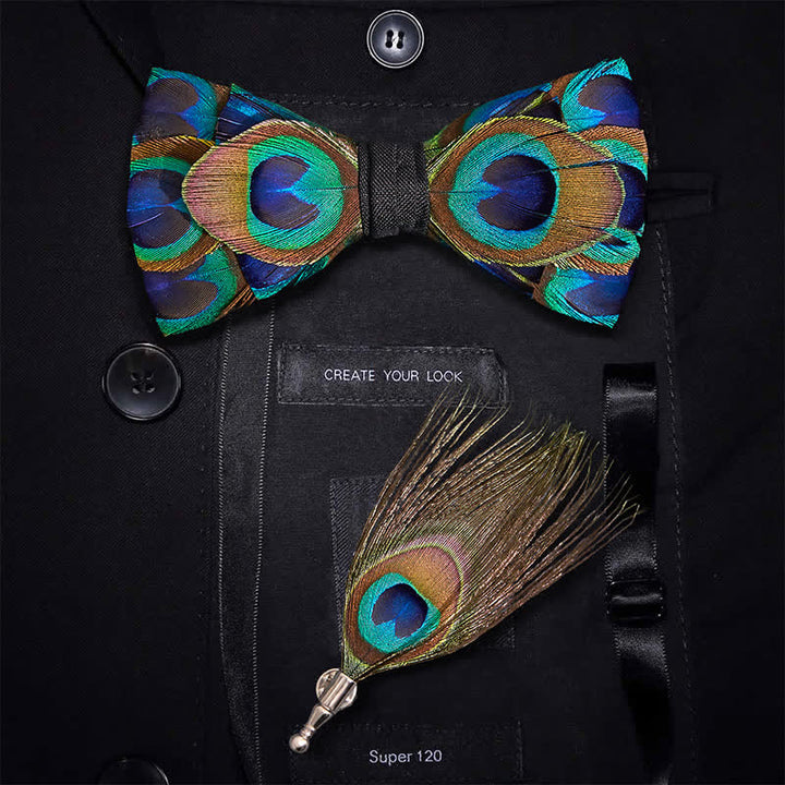Nœud papillon en plumes de paon indigo et vert