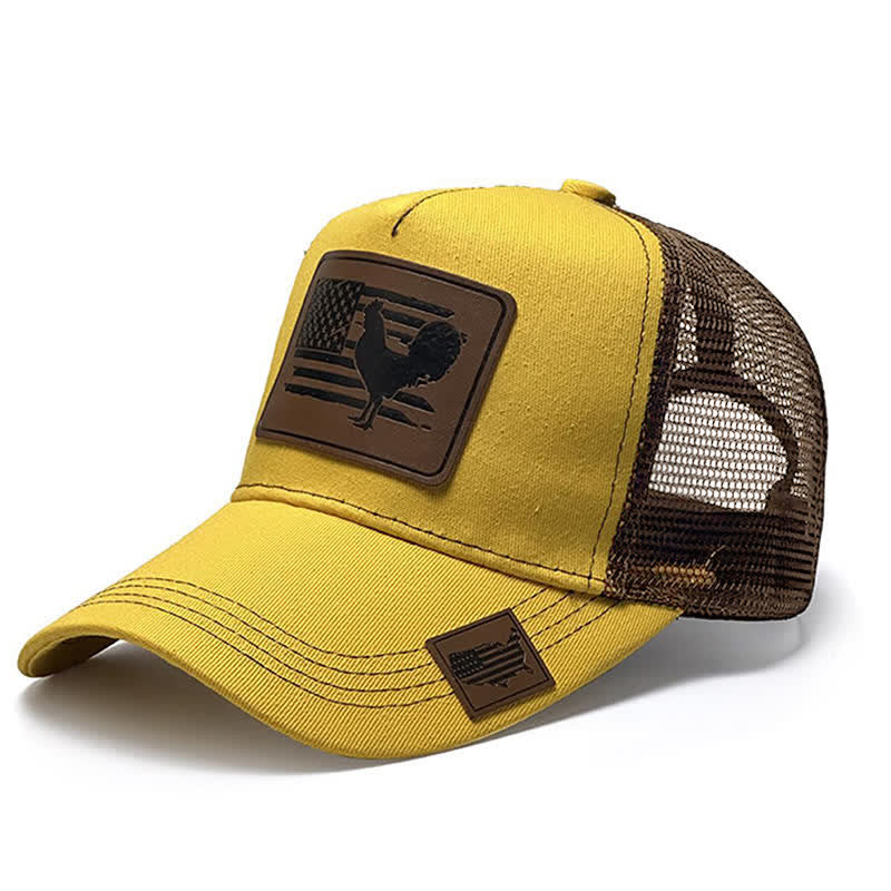 Casquette de camionneur ajustable pour homme avec motif coq et drapeau de la ferme