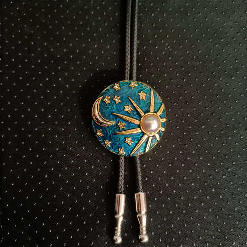 Cravate bolo vintage soleil et lune avec perles