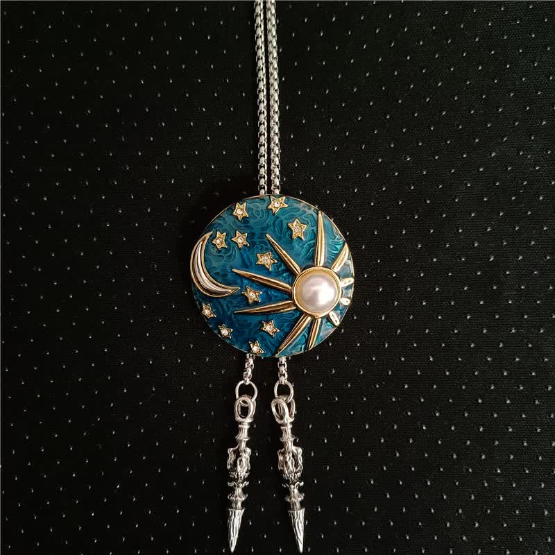 Cravate bolo vintage soleil et lune avec perles