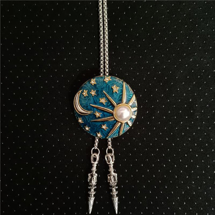 Cravate bolo vintage soleil et lune avec perles