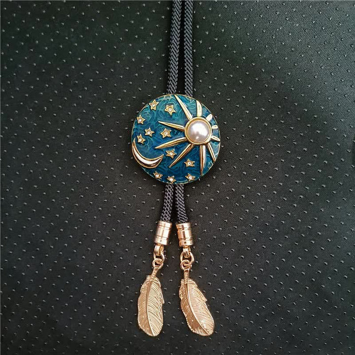 Cravate bolo vintage soleil et lune avec perles